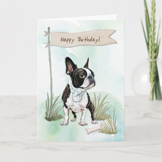 Carte Symbole d'anniversaire de Boston Terrier Dog en pl (Devant)