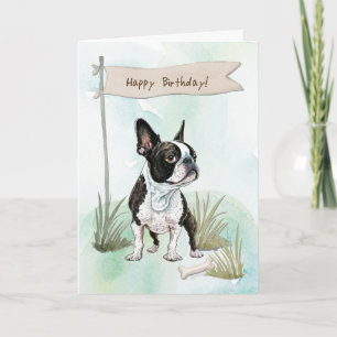Carte Symbole d'anniversaire de Boston Terrier Dog en pl
