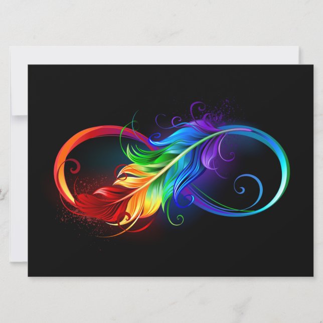 Carte Symbole d'infini avec plume arc-en-ciel (Devant)