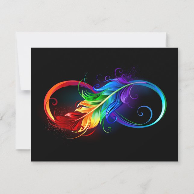 Carte Symbole d'infini avec plume arc-en-ciel (Devant)