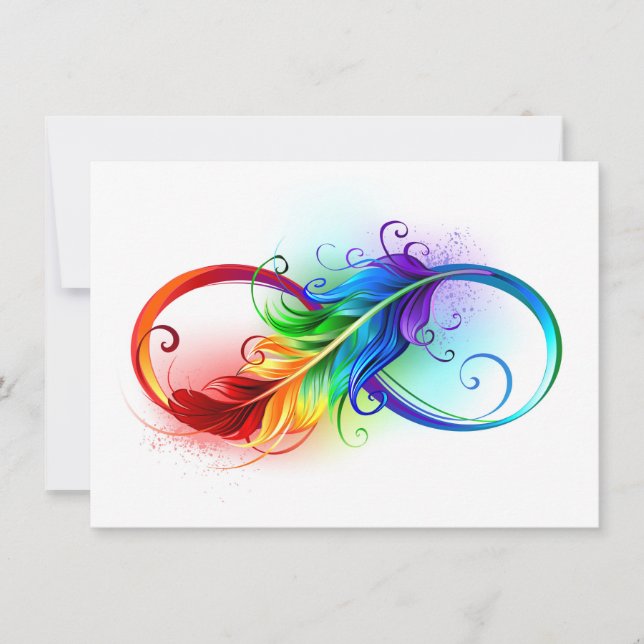 Carte Symbole d'infini avec plume arc-en-ciel (Devant)
