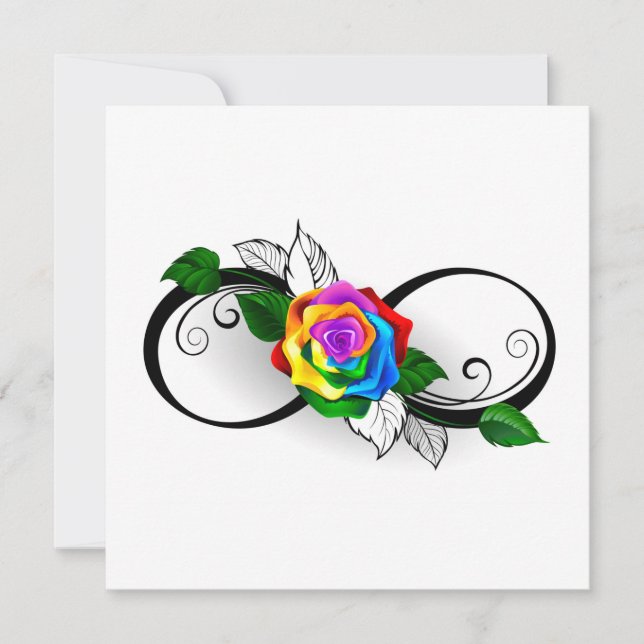 Carte Symbole d'infini avec rose arc-en-ciel (Devant)