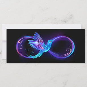 Carte Symbole d'infini néon avec colibri brillant