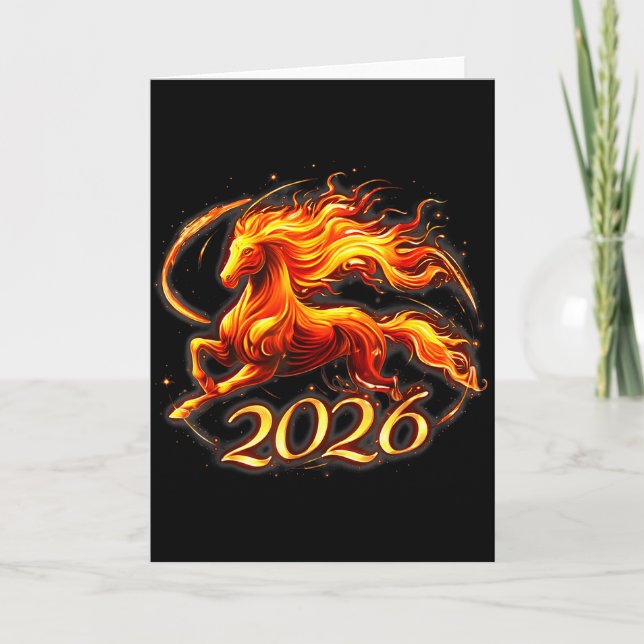Carte Symbole du zodiaque chinois Cheval de Feu 2026 Nou (Devant)