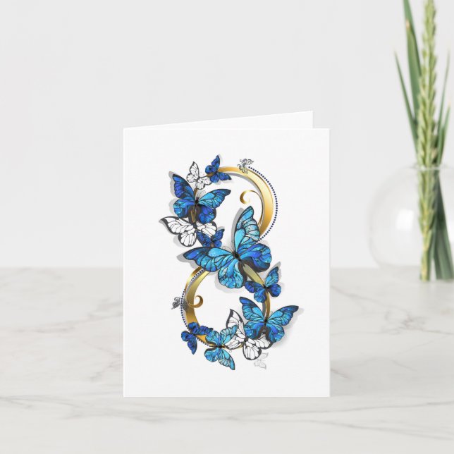 Carte Symbole infini de papillons Morpho bleus (Devant)