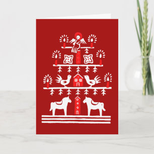 Carte Sympa Festif Scandi Rouge Blanc Arbre de Noël