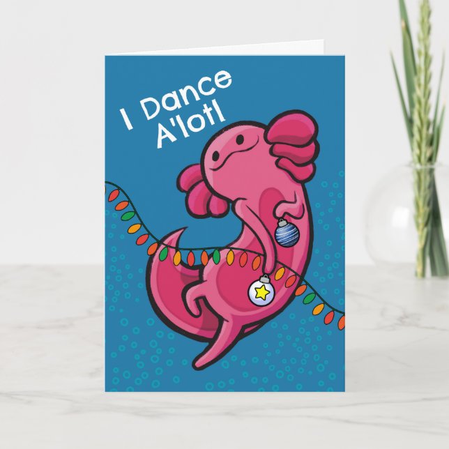 Carte Sympa Noël mignonne Axolotl avec des ornements (Devant)