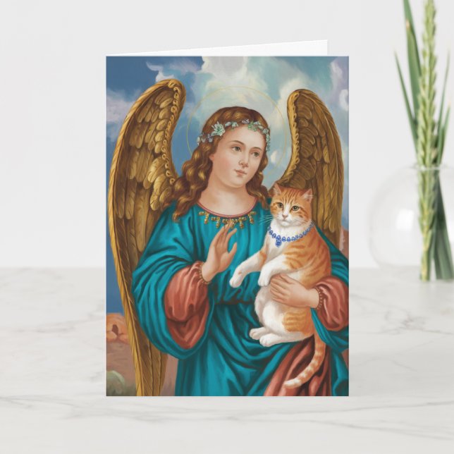 Carte Sympathie Ange et Chat Tigre Orange (Devant)