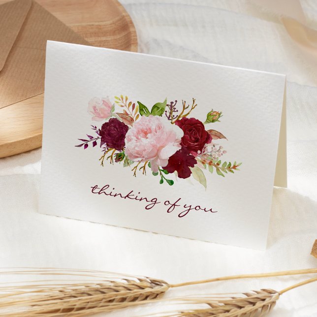 Carte Sympathie avec le bouquet floral rose et marsala (Créateur téléchargé)