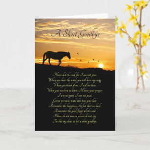 Carte Sympathie avec le cheval A Short Goodbye Poem Card