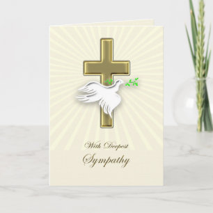 Carte Sympathie avec une croix d'or et une colombe.