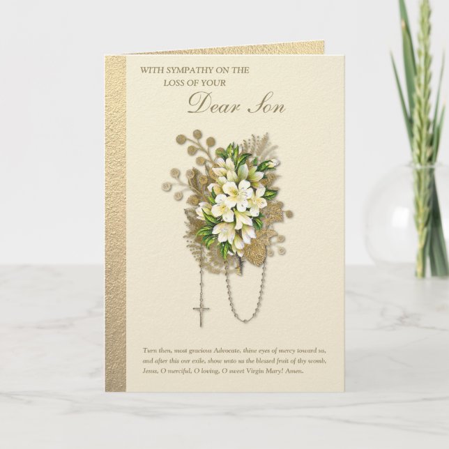Carte Sympathie catholique Rosaire floral de condoléance (Devant)