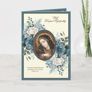 Carte Sympathie catholique Vierge Marie Bleu Floral 
