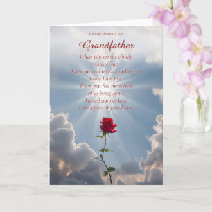 Carte Sympathie de grand-père avec Rose rouge et nuages