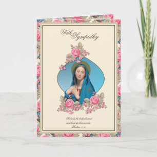 Carte Sympathie élégante Vierge Marie Roses roses