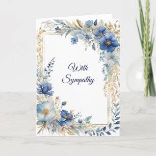 Carte Sympathie florale d'or bleu élégant