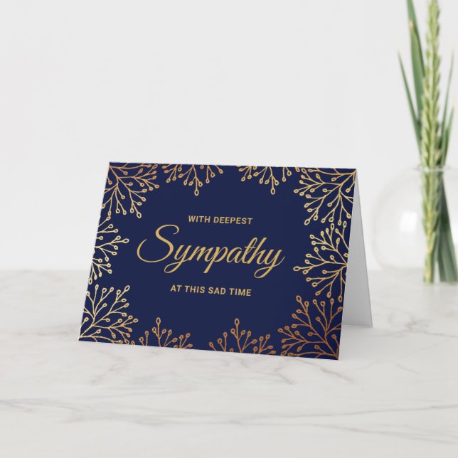 Carte Sympathie florale simple Navy Blue & Gold Foil (Devant)