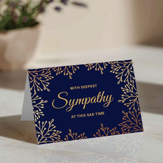 Carte Sympathie florale simple Navy Blue & Gold Foil (Créateur téléchargé)