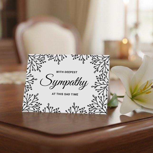 Carte Sympathie florale simple noire et blanche (Créateur téléchargé)