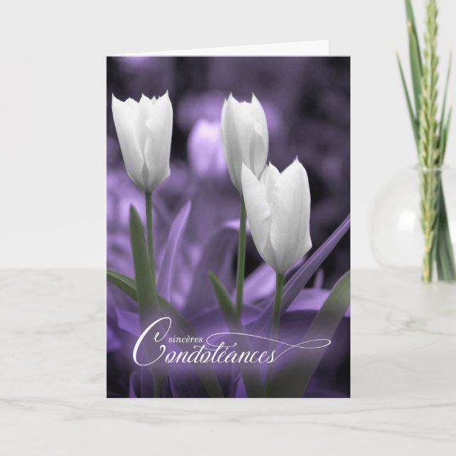 Carte Sympathie française Condines Purple White Tulips (Devant)