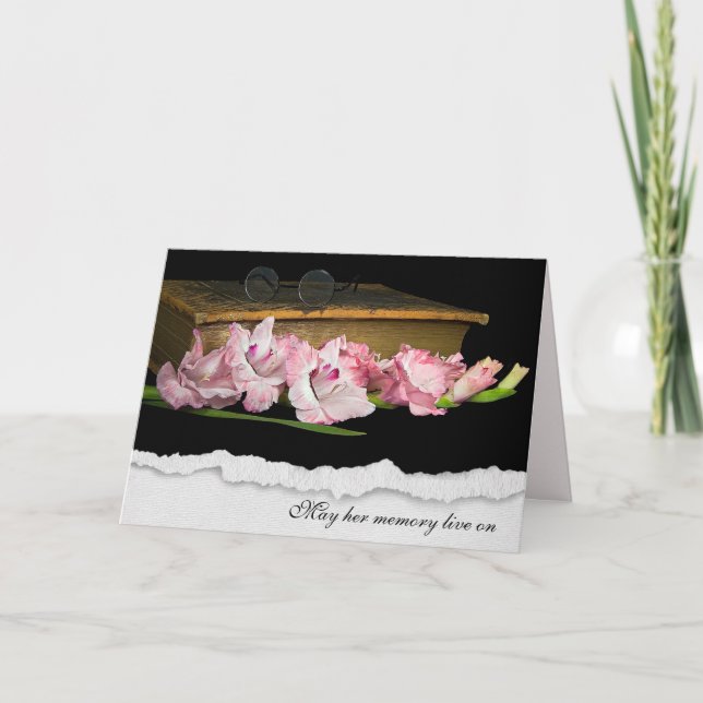 Carte Sympathie Gladiolus sur la vieille Bible (Devant)