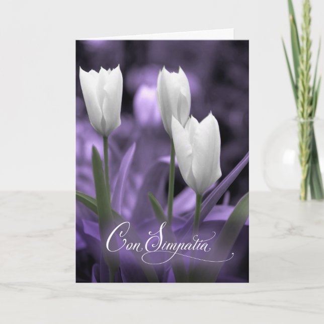 Carte Sympathie italienne violet avec tulipes blanches (Devant)