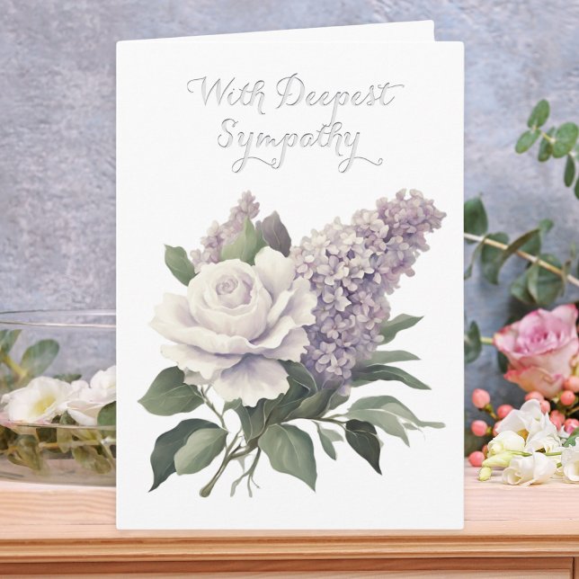 Carte Sympathie la plus profonde Élégante florale vierge (A sympathy card with a floral design in muted lilac and green and message 'With Deepest Sympathy')