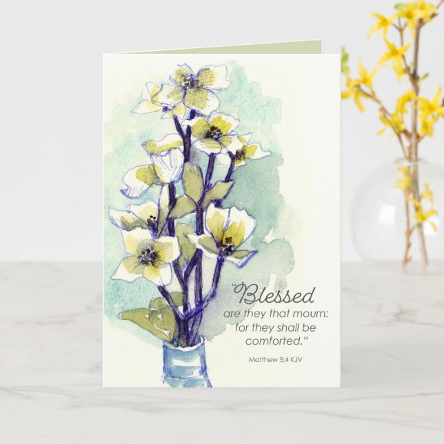 Carte Sympathie Matthieu 5 Verset Biblique Fleurs de Cor (Fleur jaune)