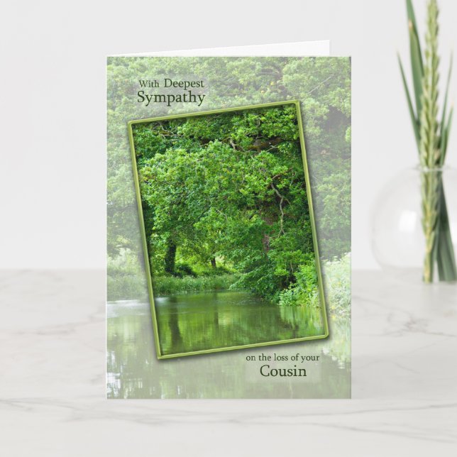 Carte Sympathie perte de cousin, scène de rivière tranqu (Devant)