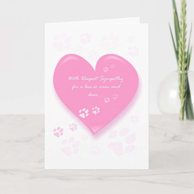 Carte Sympathie pour animaux - Coeur rose & Pawpri (Devant)