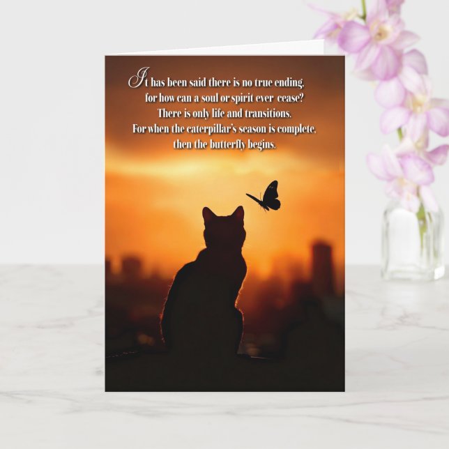 Carte Sympathie pour chat avec chat et papillon en silho (Orchidée)