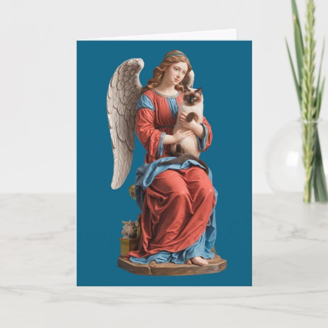 Carte Sympathie pour chat siamois et ange (Devant)