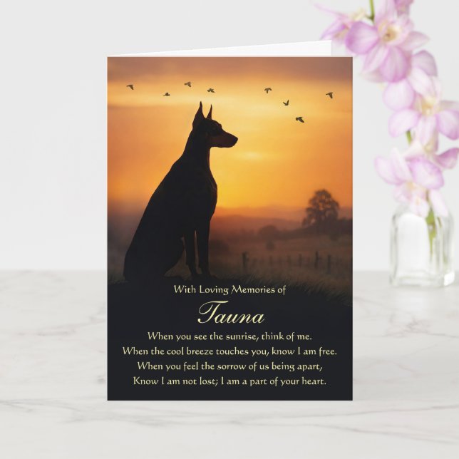 Carte Sympathie pour chien Doberman Pinscher Nom de chie (Orchidée)