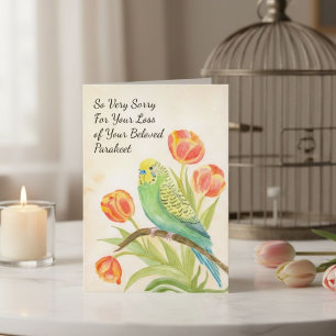 Carte Sympathie pour perruche avec tulipes perte d'anima