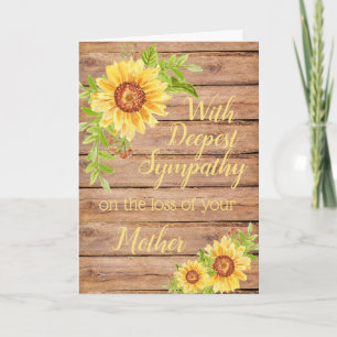 Carte Sympathie rustique Mère Floral Tournesol jaune