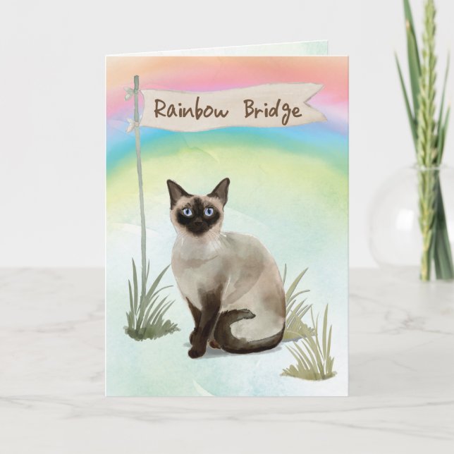 Carte Sympathie Siamese Cat Pet sur Rainbow Bridge (Devant)