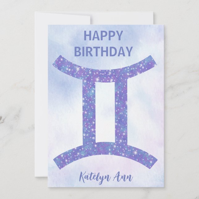 Carte Sympathique Gemini Sign Custom Purple Joyeux Anniv (Devant)