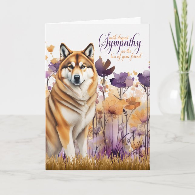 Carte Sympathy Akita Chien Purple Fleur sauvage Meadow (Devant)