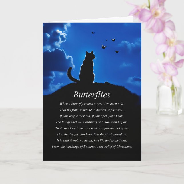 Carte Sympathy with Cat and Butterflies and Spiritual (Orchidée)
