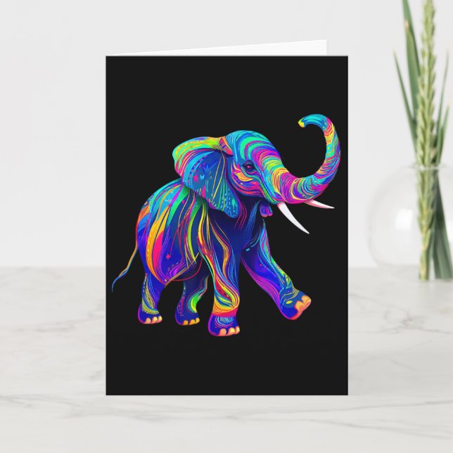 Carte Synthwave Rétro Éléphant Trompe en l'air Chakra Y  (Devant)