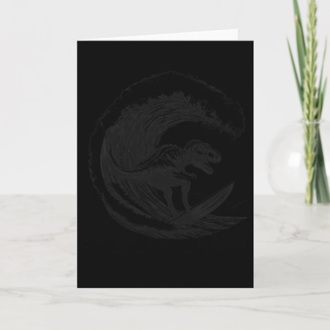 Carte T-rex Dinosaure Surfant sur une Planche de Surf Su (Devant)