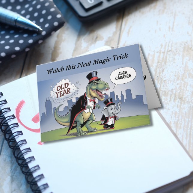Carte T-rex & éléphant nouvelle année magique tour de ma (Créateur téléchargé)