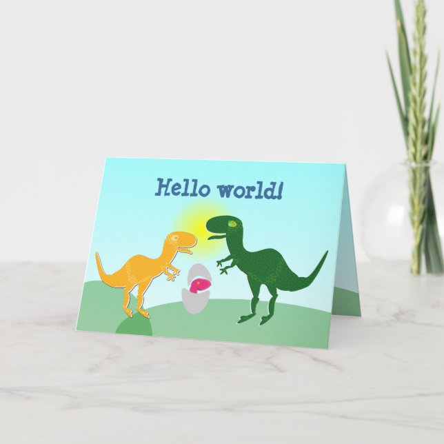 Carte T-Rex Famille Dino Baby Egg Hello World Card (Devant)