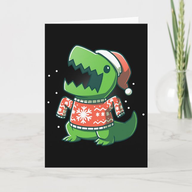 Carte T-rex Noël Fun Dinosaure Ugly Saurus  (Devant)