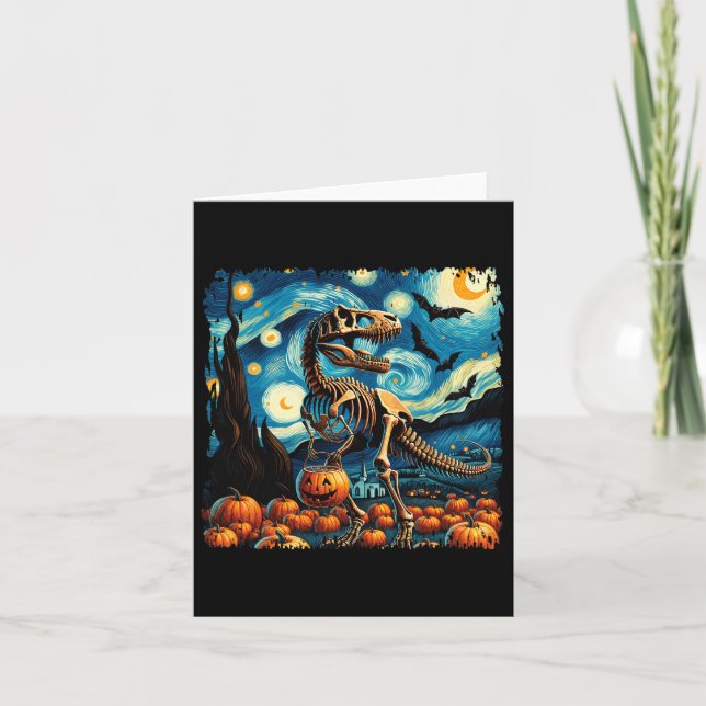 Carte T-rex Skeleton Halloween Van Gogh Starry Night Fal (Devant)