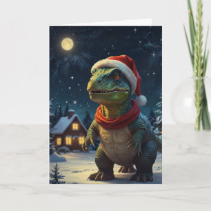 Carte T-Rex Starry Night Dinosaur Noël Texte personnalis