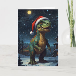 Carte T-Rex Starry Nuit de Noël Dinosaure Personnalisé