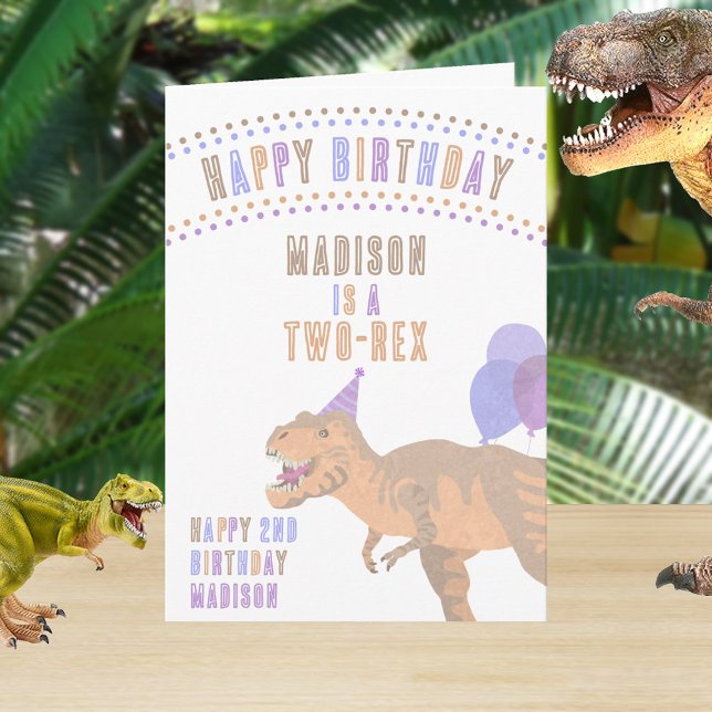 Carte T-Rex Tan N'Importe Quel Âge Dinosaure Joyeux Anni (Say HAPPY BIRTHDAY the dinosaur way with this custom folded greeting card)