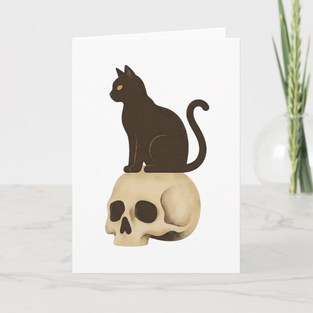 Carte T-shirt à crâne de chat noir gothique de style aff (Devant)