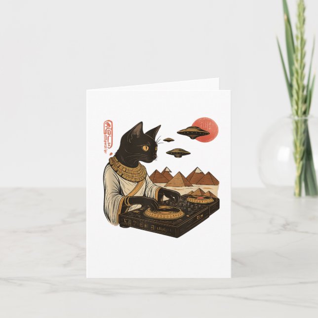 Carte T-shirt à manches courtes Egyptian Cat Dj Ufo Art  (Devant)